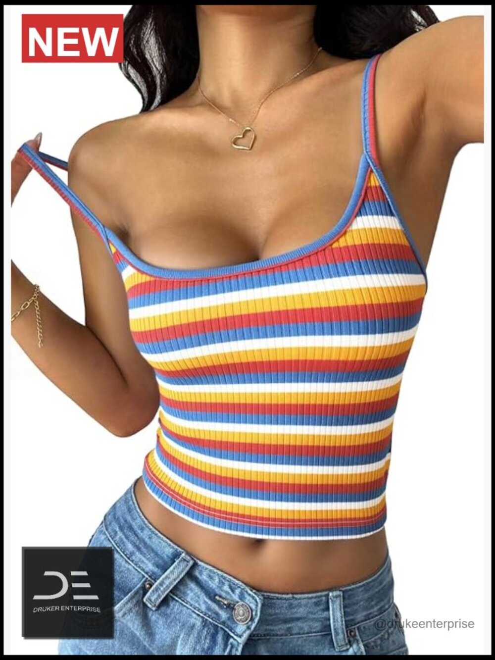 Sleeveless Spaghetti Strap Tank Crop Top Striped Knit Slim Fit Y2K Tee